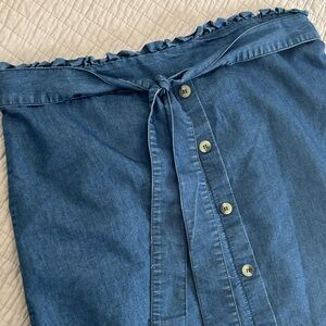 Denim Button-Down A-Line Skirt Paper Bag Waist Large